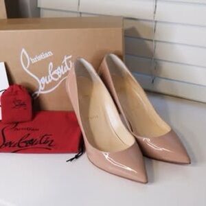 Size 38.5 Christian Louboutin Pigalle 85 Patent Leather Heels in Nude